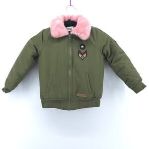 Buffalo David Bitton Toddler Girl Aviator Bomber Jacket Faux Fur Trim Collar 4T